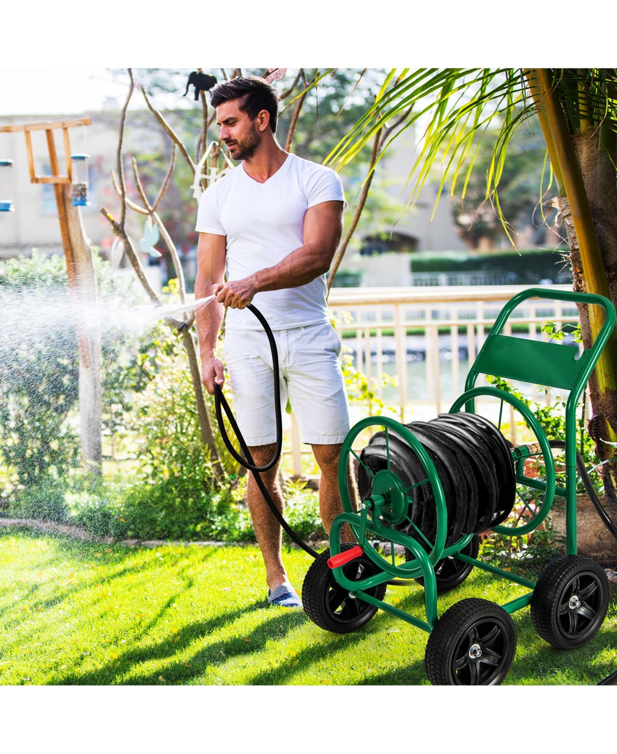 Garden Hose Reel Cart Holds 330ft of 3/4"or 5/8" Hose 400ft of 1/2" Hose