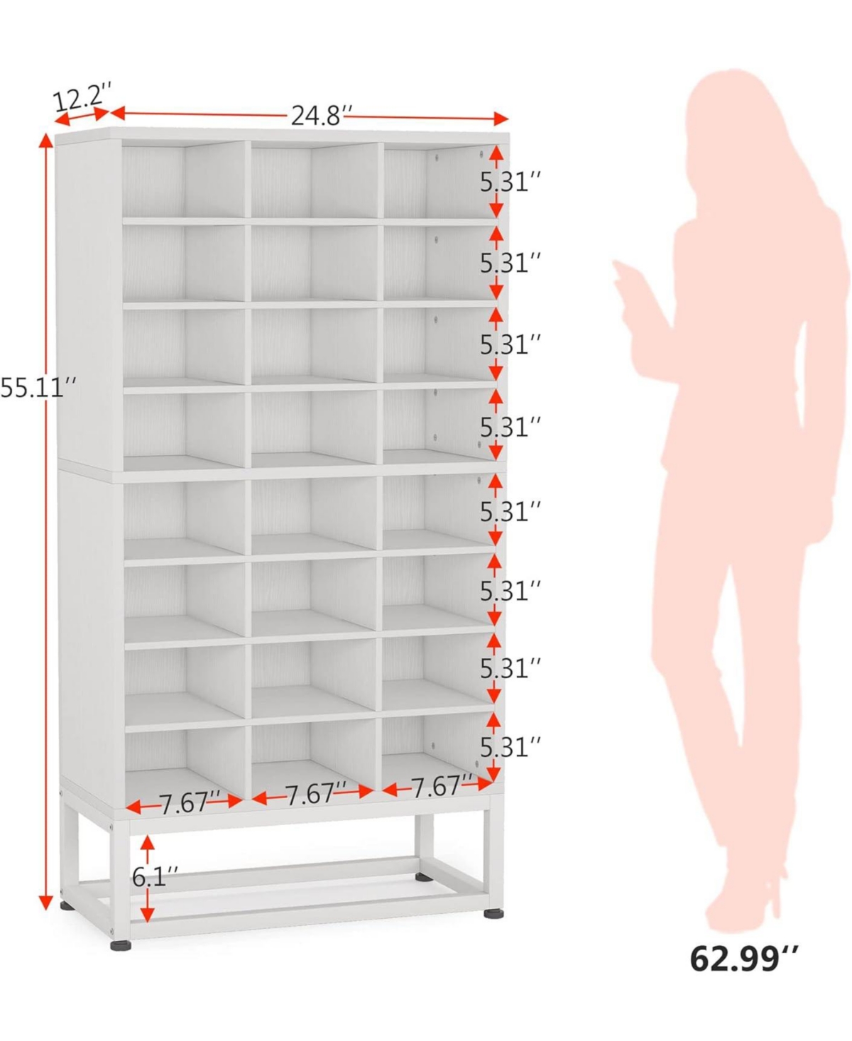Tribesigns Shoe Storage Cabinet inch, 8-Tier Freestanding Cube Closet Organizers, 24 PairShoe Rack Storage with Movable Partition Boards for