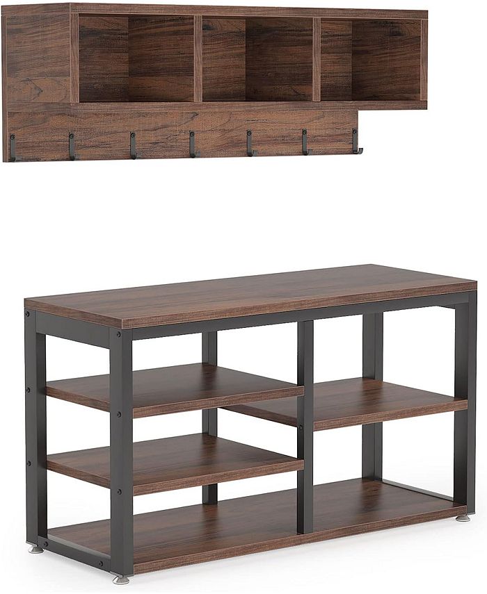 Tribesigns Industrial Hall Tree Shoe Rack and Bench Set, 5in1 Design