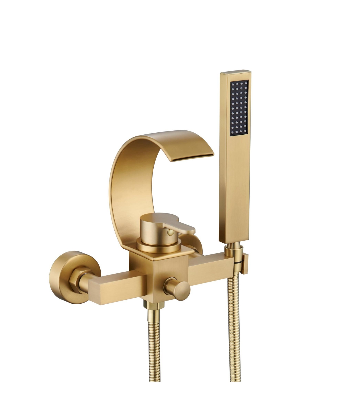 Luxury Wall Mounteded C-Shape Single Handle Shower Tub Kit with 2-Spray Waterfall Tub Spout and Handheld Shower Faucet - Brushed nickle