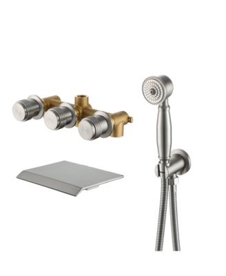 3-Handle Wide-Spray Waterfall High Pressure Tub and Shower Faucet in Brushed Gold With Valve