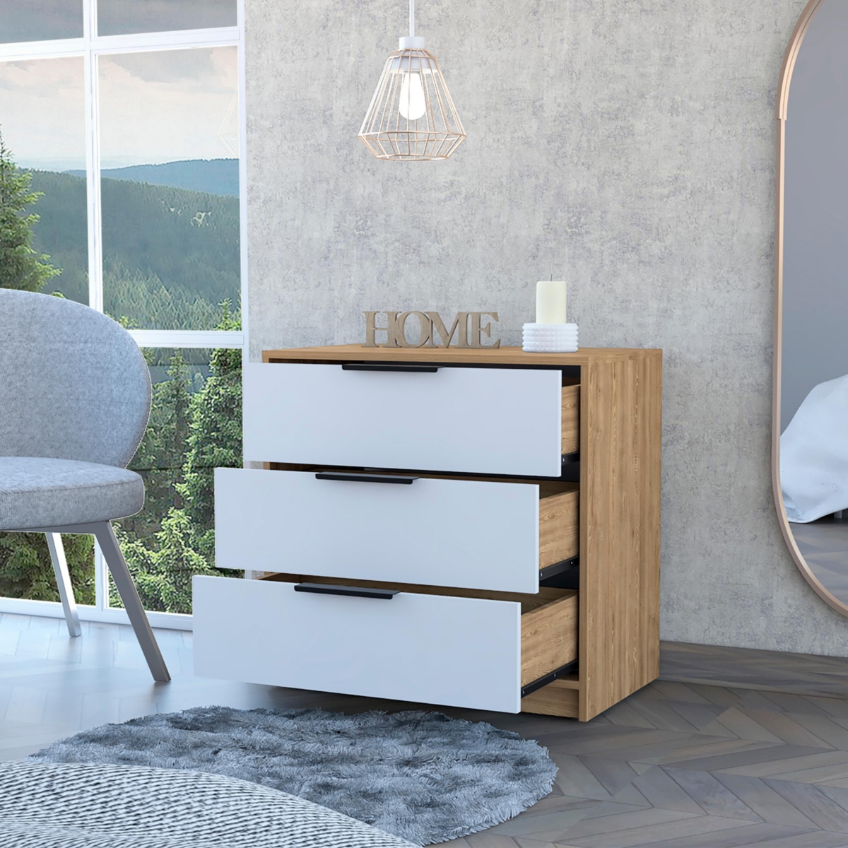 Streamdale Furniture Kaia 3 Drawers Dresser, Superior Top - White Pine
