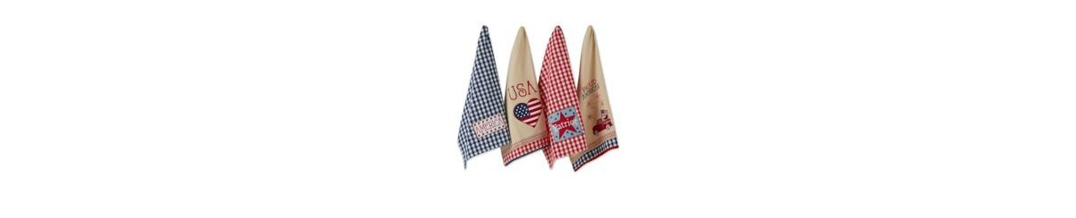 Patriotic Dish Towel Set 18x28", Decorative 4th of July Kitchen Towels, Americana Embellished, 4 Count - Americana Embellished