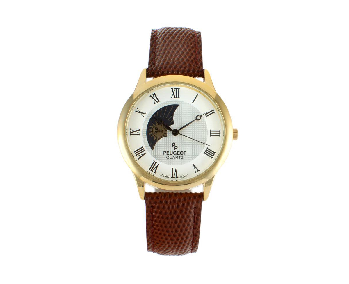 Men's 38mm Brown Sun-Moon Brown Leather Strap Watch - Brown