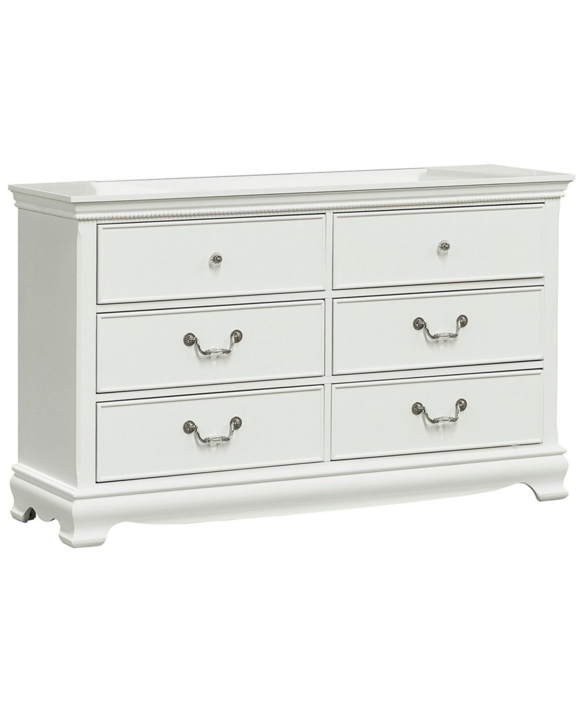 6-Drawer White Finish Traditional Dresser with Antique Handles - White