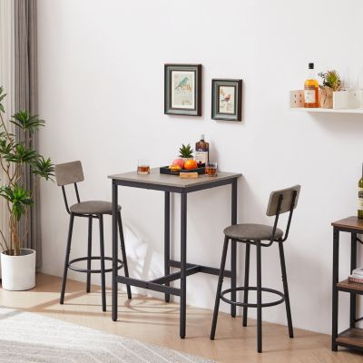 Bar Table Set with 2 Backrest Bar Stools
