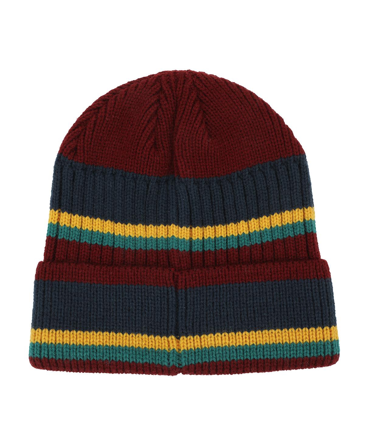 Harry Potter Men's Hogwarts Crest Faux Leather Patch Stripes Beanie