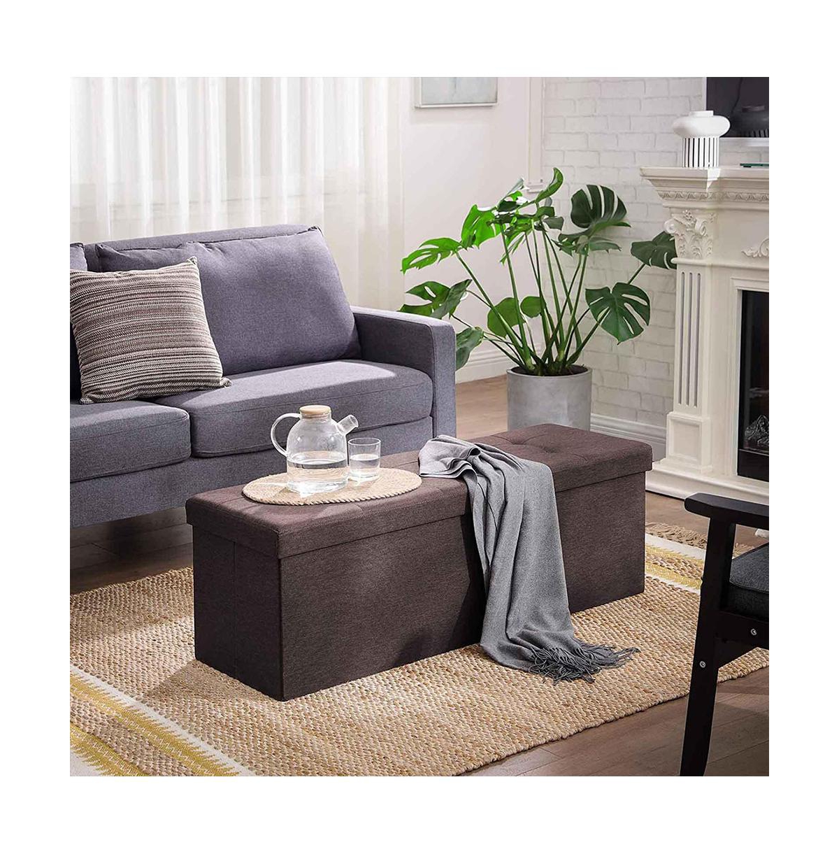 Slickblue Ottoman Bench Folding Storage Chest Foot Rest Stool With Wooden Divide