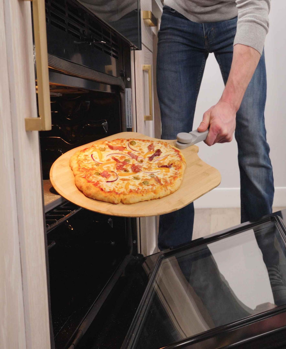 Old Stone 12 X 14 Inch Real Bamboo Pizza Peel With Folding Handle Is Moisture Resistant And Has An Easy-glide  In Natural