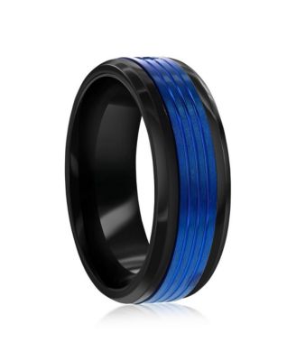 Stainless Steel Black and  Blue CZ Ring