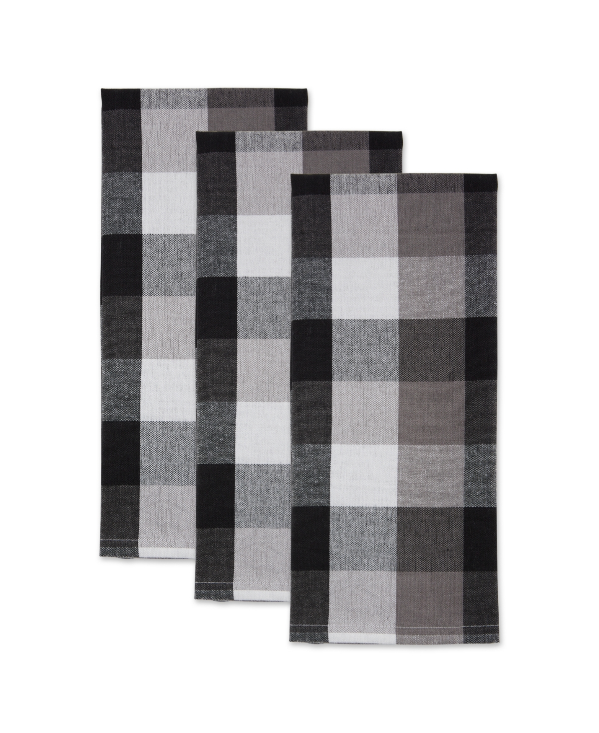 Design Imports Tri-color Check Collection Kitchen, Dishtowel Set, French Blue, 3 Piece In Black
