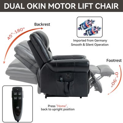  Black Leather Power Lift Recliner with Heat Massage