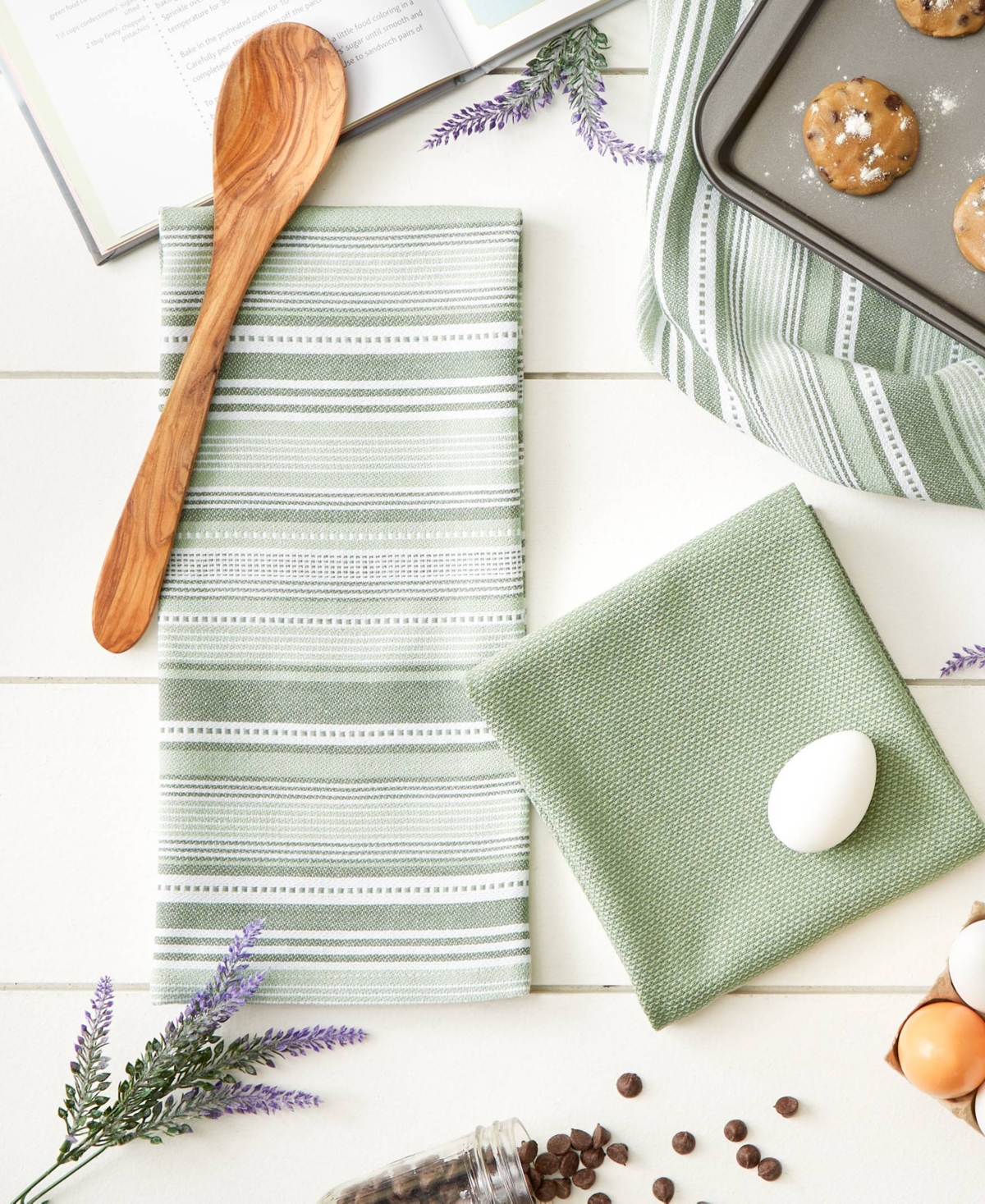 Design Imports Everyday Dishtowel Collection Urban Stripe, 20x30", Artichoke Green, 3 Piece In Artichoke Green