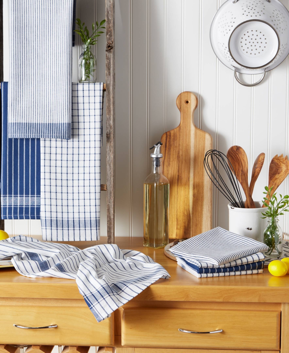 Design Imports Everyday Basic Collection Woven Dishtowel Set, 20x28", Nautical Blue, 8 Piece In Nautical Blue
