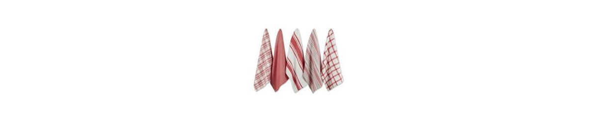 Assorted Woven, Kitchen Dishtowel Set, 18x28", Red, 5 Piece - Red