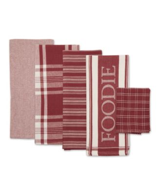 Everyday Collection Foodie Kitchen Set, Dishtowel Dishcloth, Barn Red, 5 Piece