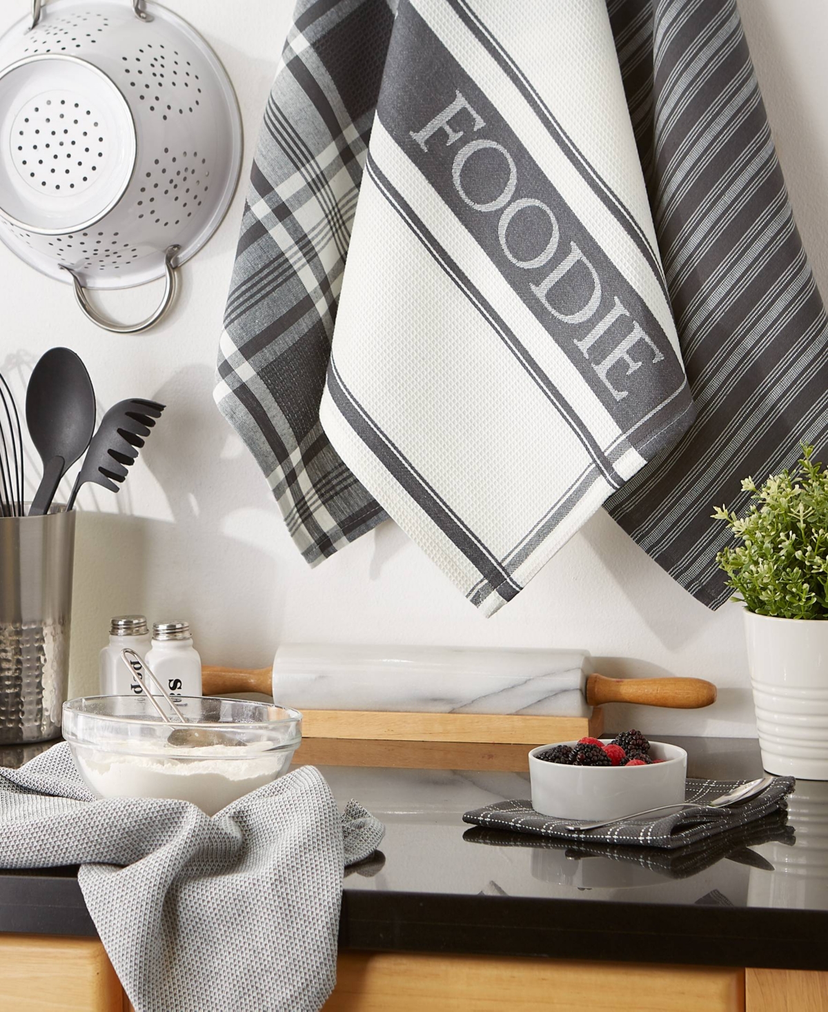 Design Imports Everyday Collection Foodie Kitchen Set, Dishtowel Dishcloth, Mineral, 5 Piece In Mineral