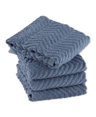 Luxury Bar Mop Collection Chevron Dishtowel Set, 16x19", Stonewash Blue, 4 Piece