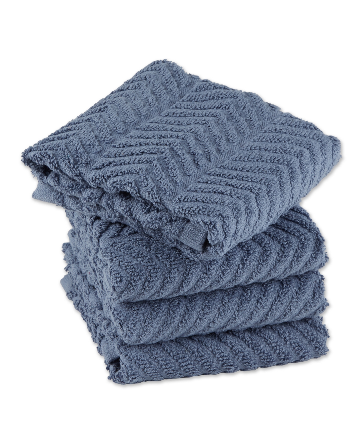 Design Imports Basic Terry Collection Waffle Dishtowel Set, 15x26", Solid Stonewash Blue, 4 Piece In Stonewash Blue