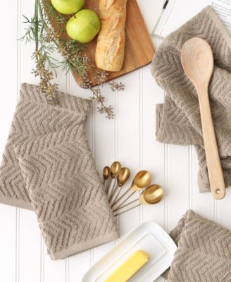 Luxury Bar Mop Collection Chevron Dishtowel Set, 16x19", Stone, 4 Piece