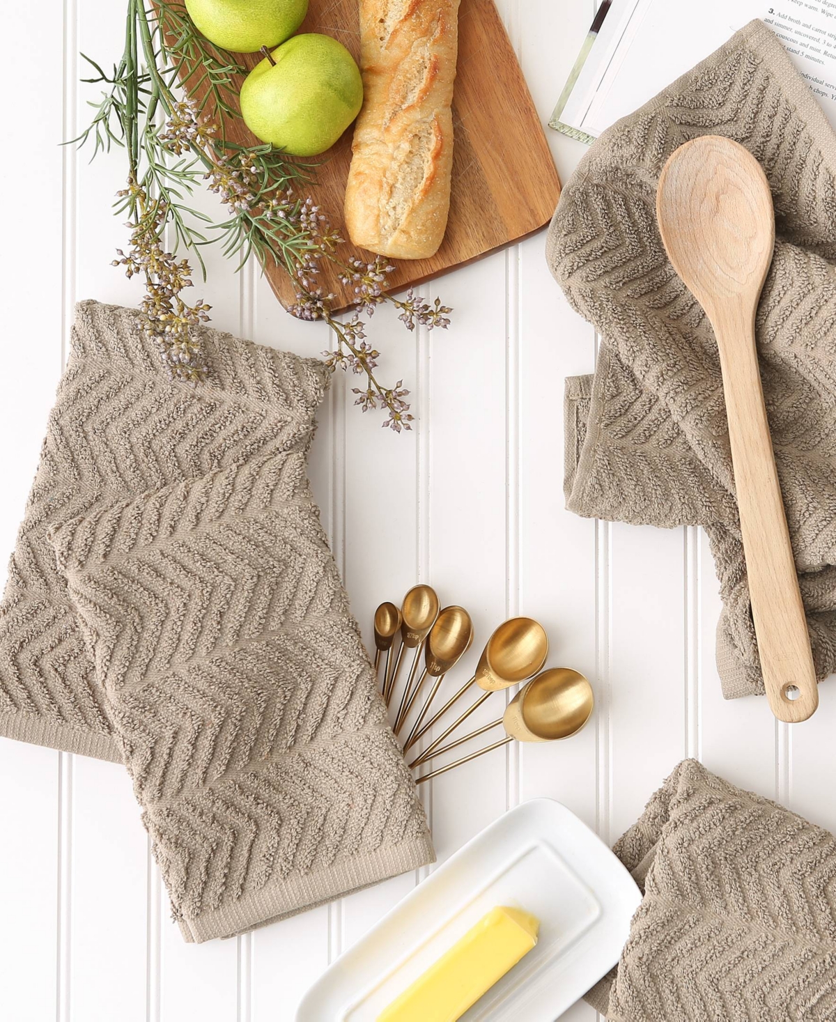 Design Imports Luxury Bar Mop Collection Chevron Dishtowel Set, 16x19", Stone, 4 Piece In Stone