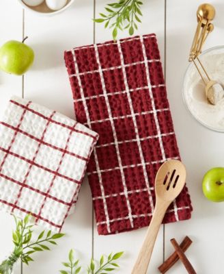 Washed Waffle Collection Oversized Preshrunk Ultra Absorbent, Dishtowel Set, 20x30", Barn Red, 2 Piece