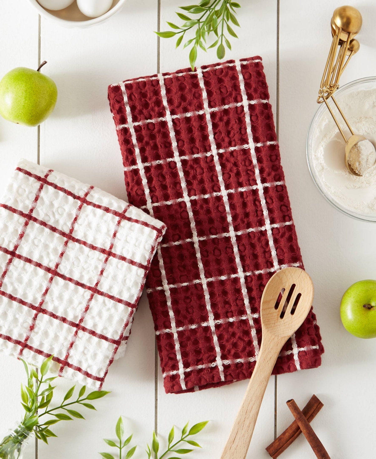 Design Imports Washed Waffle Collection Oversized Preshrunk Ultra Absorbent, Dishtowel Set, 20x30", Barn Red, 2 Pie In Barn Red