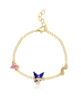 Hello Kitty Sanrio and Friends Womens 18kt Gold Flash Plated Kuromi Station Bracelet with Heart and Rainbow, 6.5 + 1