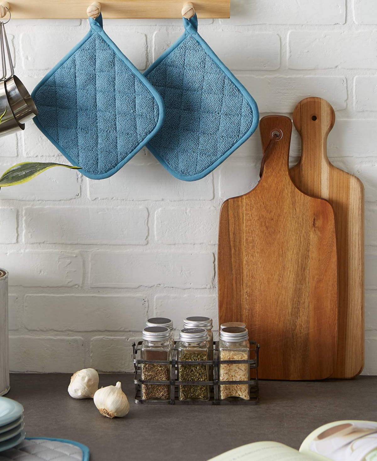 Design Imports Basic Kitchen Collection, Quilted Terry, Storm Blue, Potholder In Storm Blue