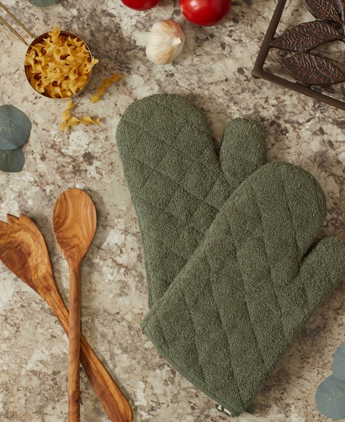 Design Imports Basic Terry Collection 100% Cotton Quilted, Oven Mitt, Artichoke, 2 Piece In Artichoke