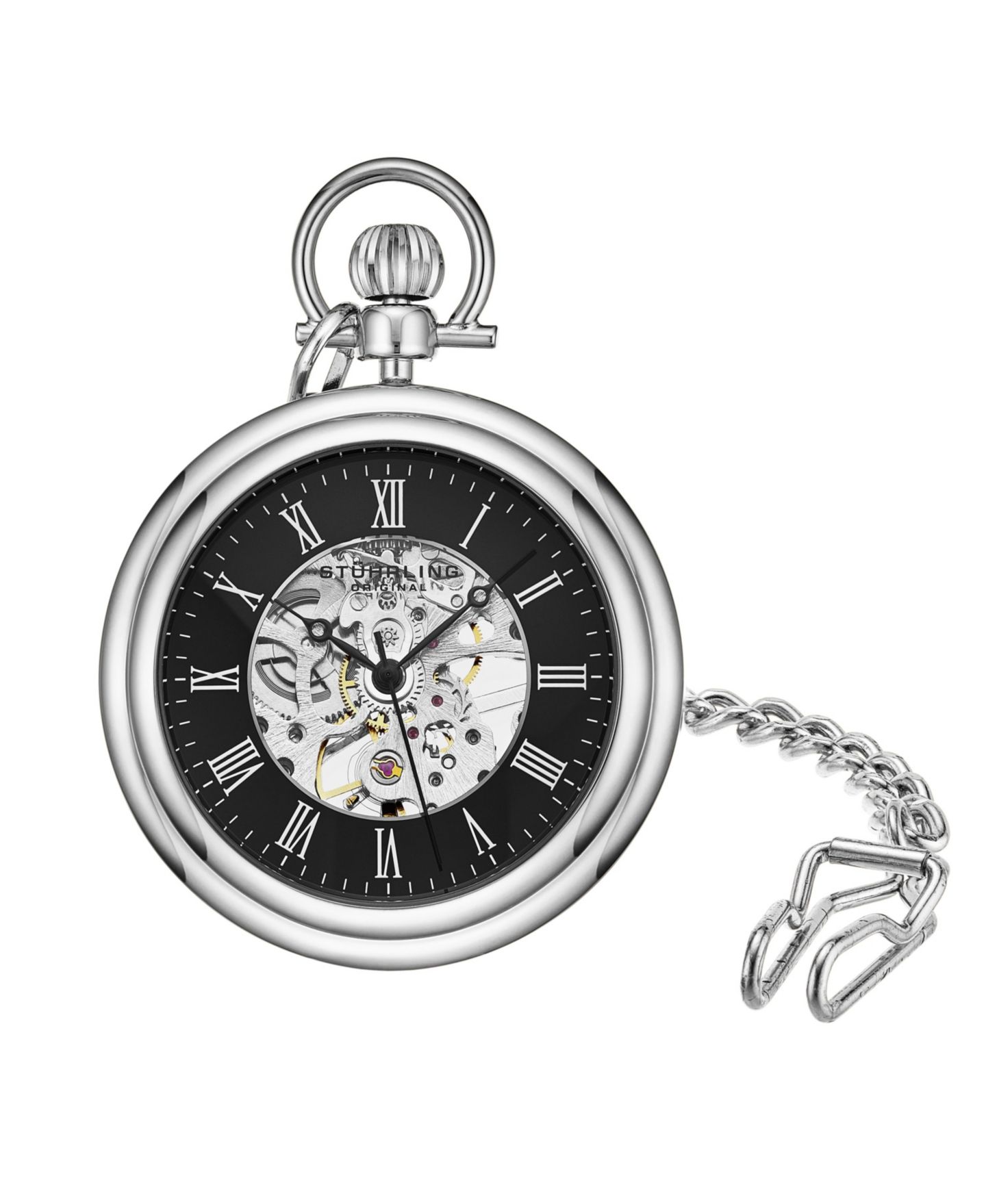 Карманные часы-скелетон Stuhrling Vintage с ручным заводом, 47 мм, цвет: Чёрный — фото 1