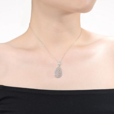 Stylish White Gold Plated Cubic Zirconia Pear Pendant Necklace