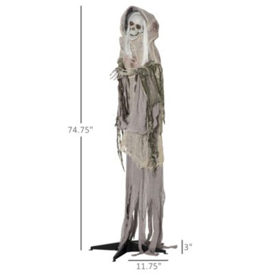 72" Outdoor Halloween Decorations Skeleton Witch, Life Size Animated Scare Prop