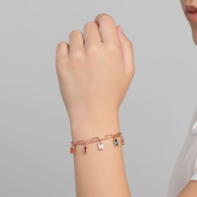 Kids/Teens Rainbow Multi-Color Cubic Zirconia Charm Bracelet