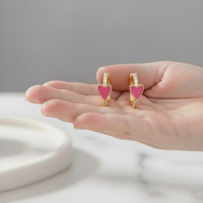 Kids 14K Gold Plated with Cubic Zirconia & Colored Enamel Slim Hoop Earrings