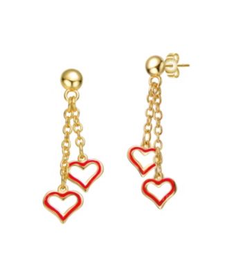14K Gold Plated Double Heart Halo Dangle Chain Drop Earrings for Kids