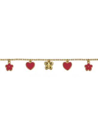 Toddler/Kids 14k Gold Plated Red Enamel Dangle Charm Bracelet