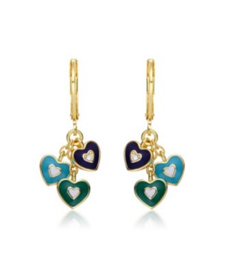 14k Yellow Gold Plated Dangling Heart Enamel earrings for Kids