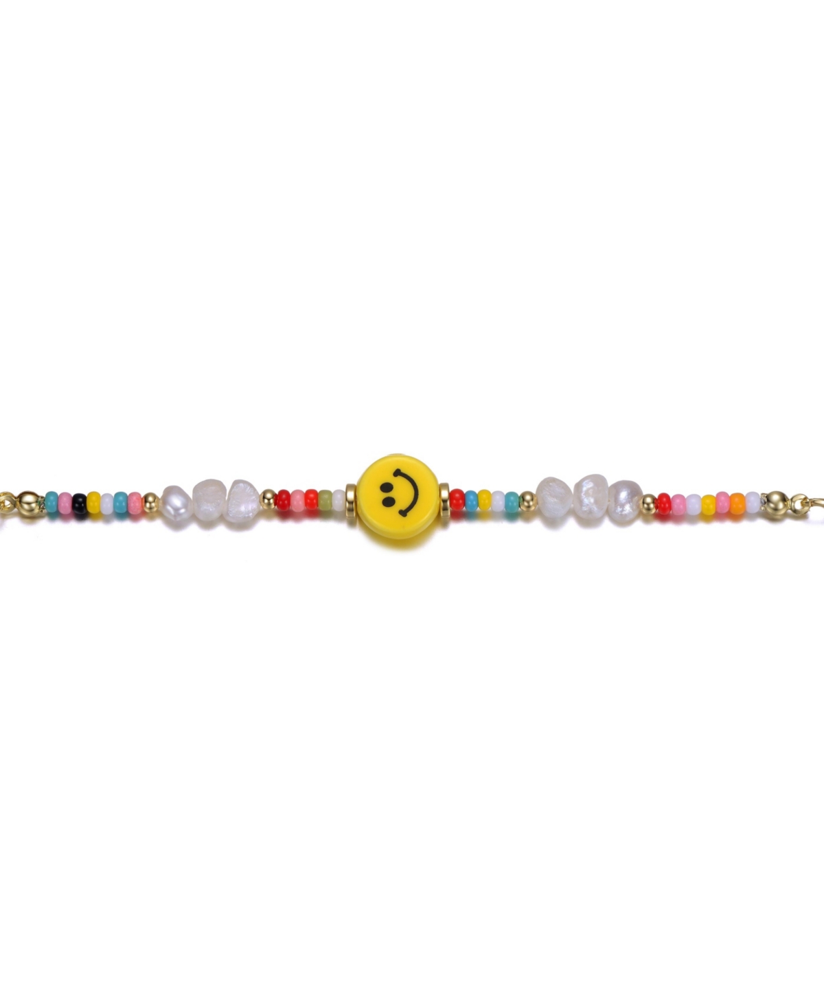 GiGiGirl 14kGold Plated Multi Color Beads Bracelet with Freshwater Pearls and a Smiley Charm for Kids - Yellow