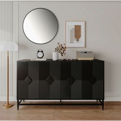 Black Lacquered Wooden Sideboard Buffet Cabinet