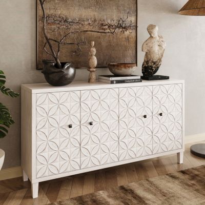 White Wash 4-Door Wooden Accent Cabinet