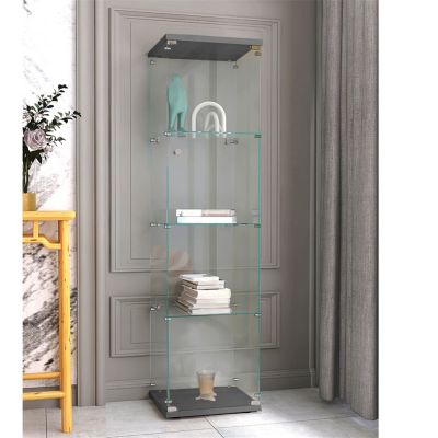  Black Glass Display Cabinet with 4 Lighted Shelves and Door