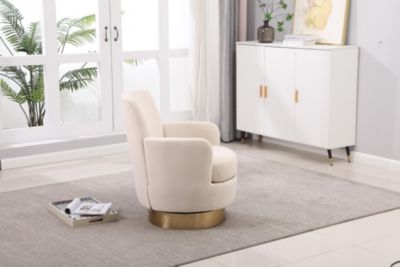 Beige Velvet Swivel Accent Chair with Gold Base