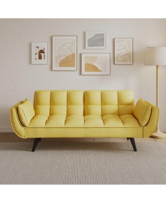 Comfortable 57" Yellow Sofa with Throw Pillow