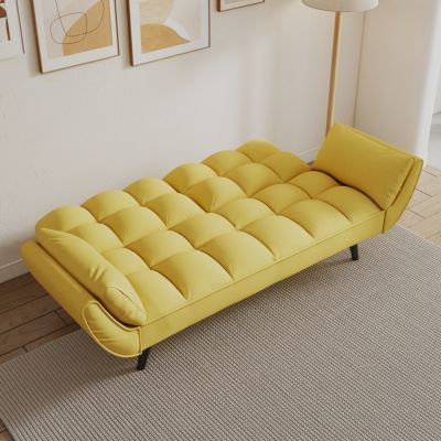 Comfortable 57" Yellow Sofa with Throw Pillow