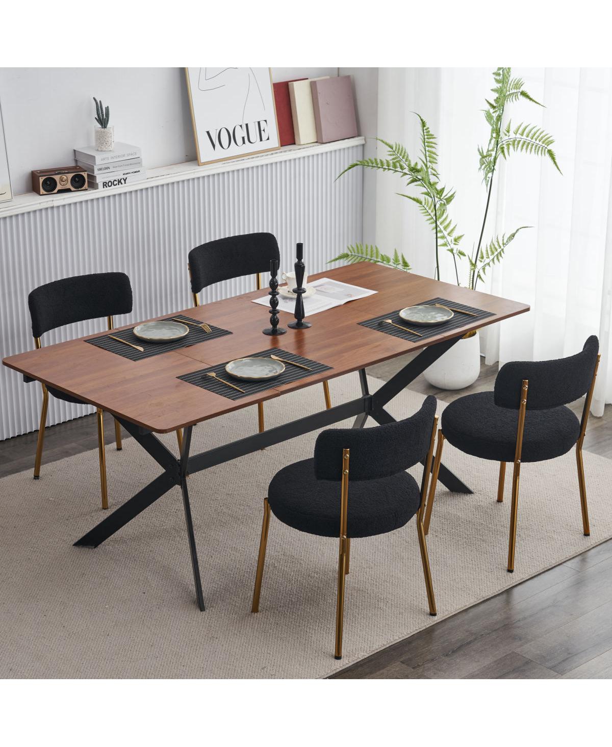 Streamdale Furniture 4 Mid-Century Dining Chairs - Teddy Fabric - Metal Frame Only 4 Chairs）