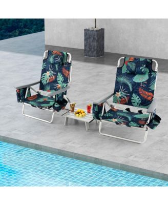 2-Pack Folding Backpack Beach Chair Table Set 5-Position Outdoor Reclining Chair