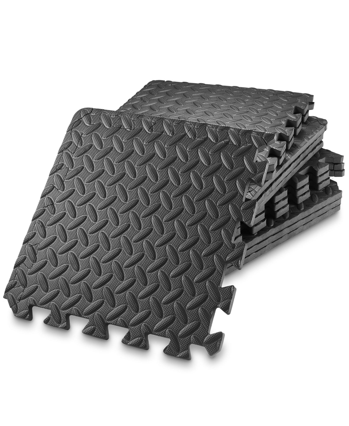 Pack of 12 Exercise Flooring Mats - 12 x 12 Inch Foam Rubber Interlocking Puzzle Floor Tiles - Black - Black
