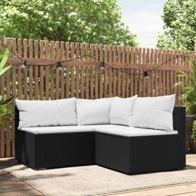 Patio Lounge Set Black PE rattan Medium Adjustable Feet