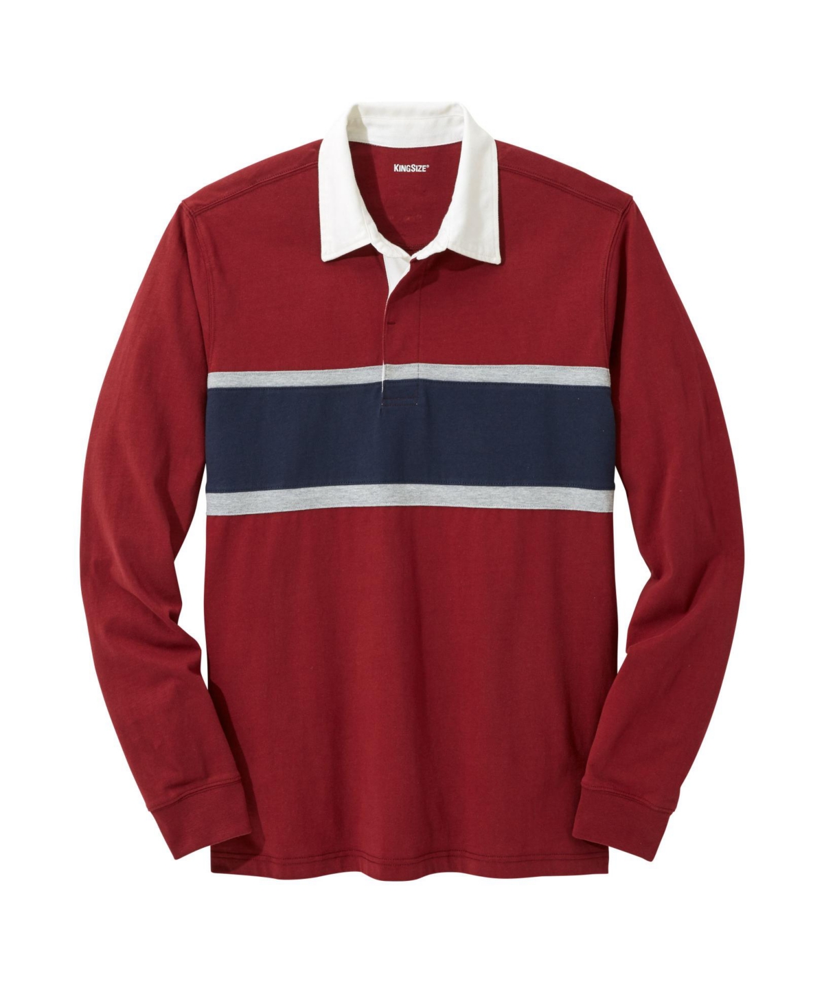 Big & Tall Long-Sleeve Rugby Polo - Rich burgundy rugby